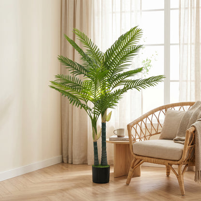 Artificial Palm Tree with 16 PEVA Leaves, 150cm Decorative Artificial Plant with Pot and Moss Effect, Green