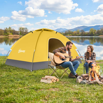 2 Person Camping Tent, Dome Tent with Zipped Doors, Storage Pocket, Portable Handy Bag, Yellow
