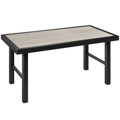 Metal Garden Coffee Table, Outdoor Side Table with SPC Woodgrain Tabletop for Outside, Garden, Balcony, Porch