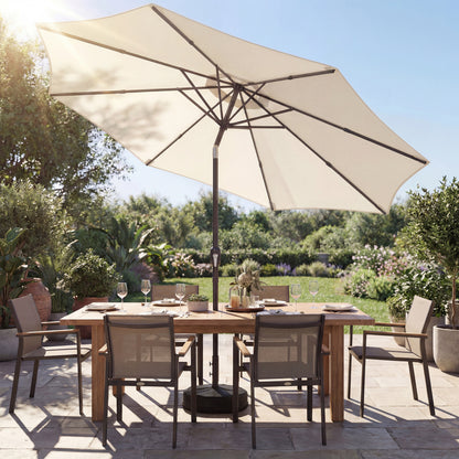 2.7 m Garden Parasol Umbrella with Cross Base and Sandbag, Retractable Ribs, Outdoor Table Market Umbrella, Cream White
