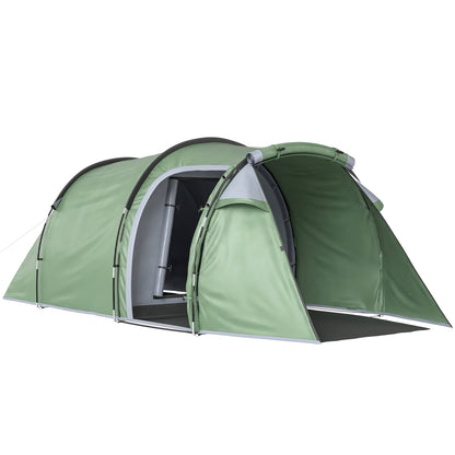 2 Man Tunnel Tent with Sewn-in Groundsheet, Air Vents, Rainfly, 2000mm Large Camping Tent with Bedroom, Porch