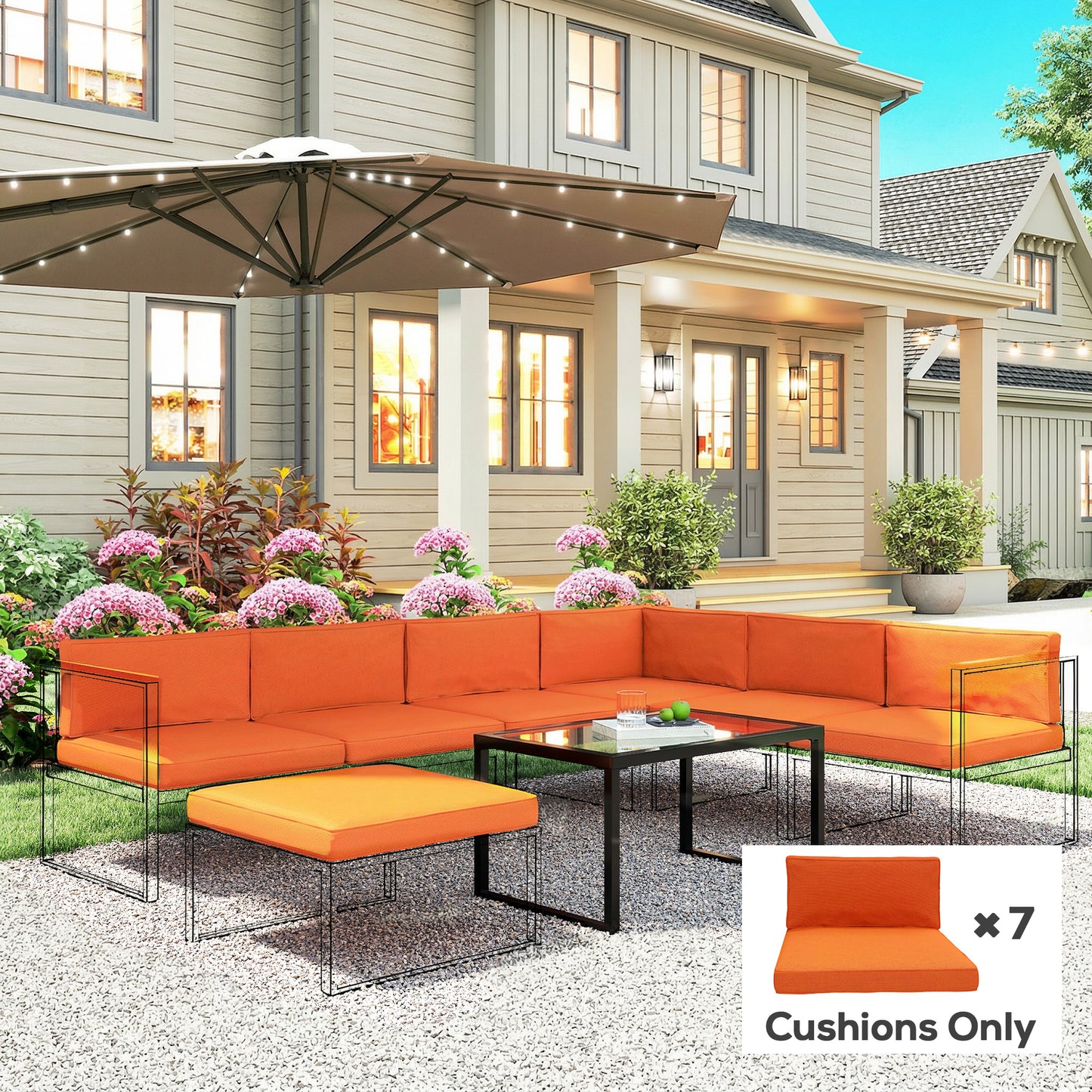 14-piece Dining Set Cushions - Orange