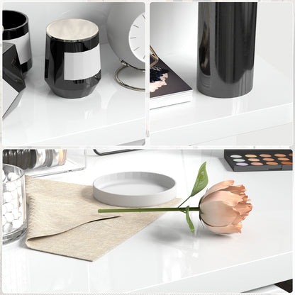 Bedside Table with 2 Drawers and Open Shelves - High Gloss White