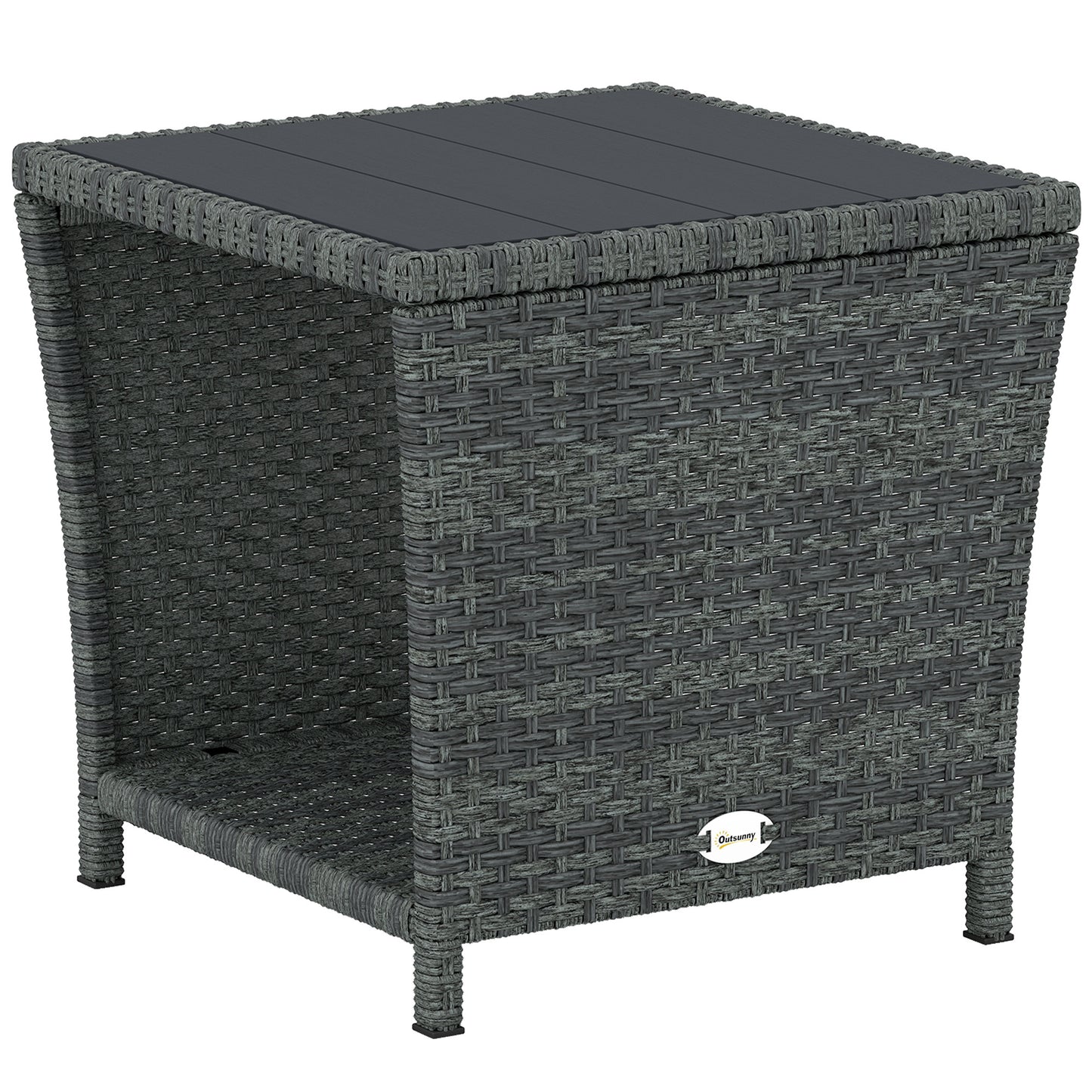Side Table 2-Tier Outdoor Coffee Table with Storage Shelf PS Wood Slat Top/Grey