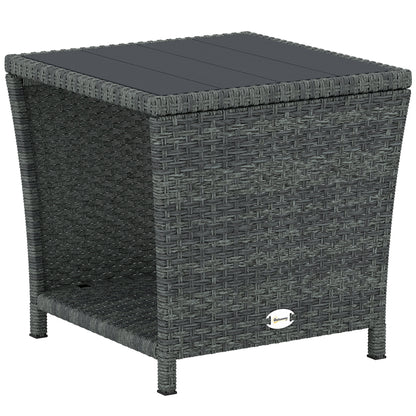 Side Table 2-Tier Outdoor Coffee Table with Storage Shelf PS Wood Slat Top/Grey