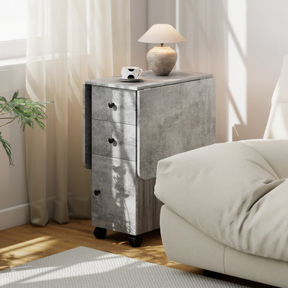 Multi-Storage Six-Person Drop Leaf Dining Table - Mixed Grey