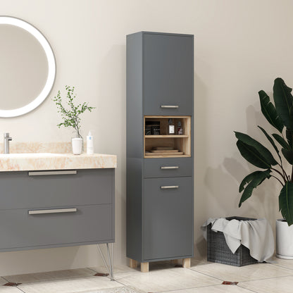 Tall Bathroom Storage Cabinet with MDF Triamine Board and Waterproof Sticker - Matte Grey