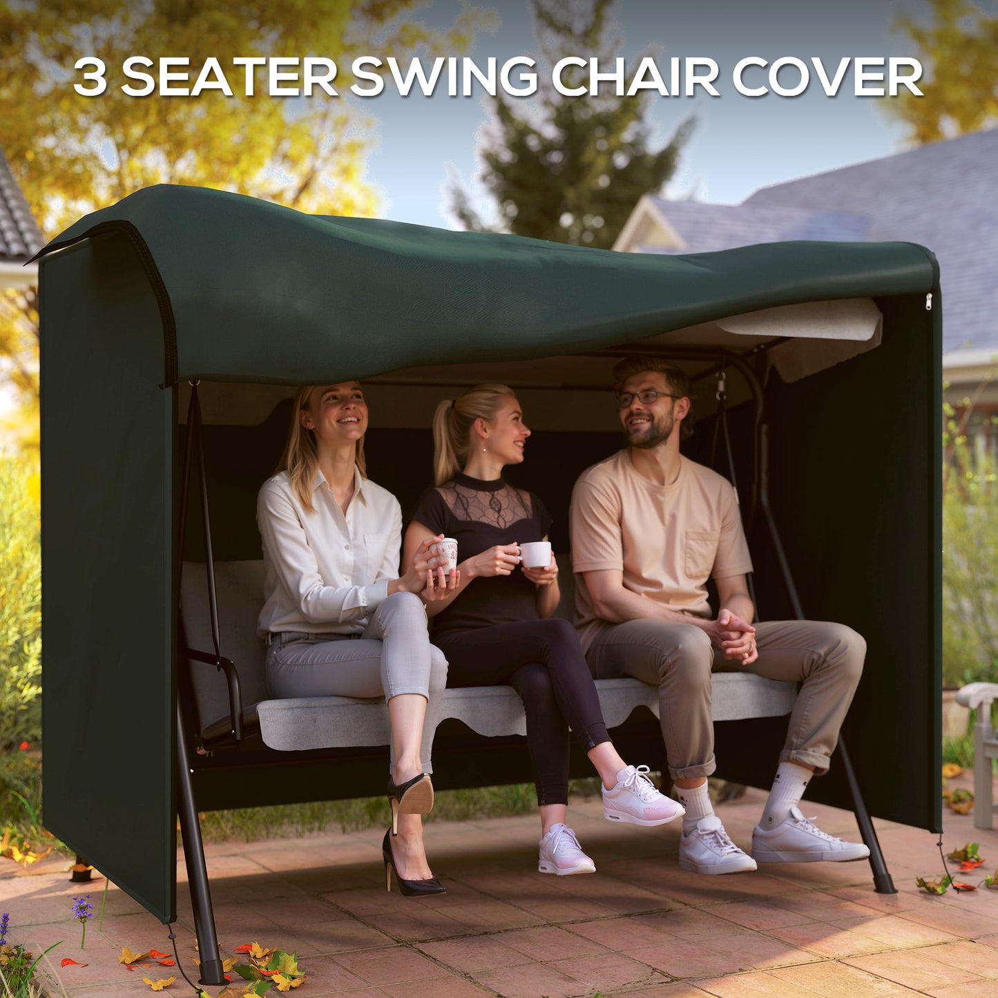205 x 124cm Three-Seater Swing Chair Protective Cover Deep Green