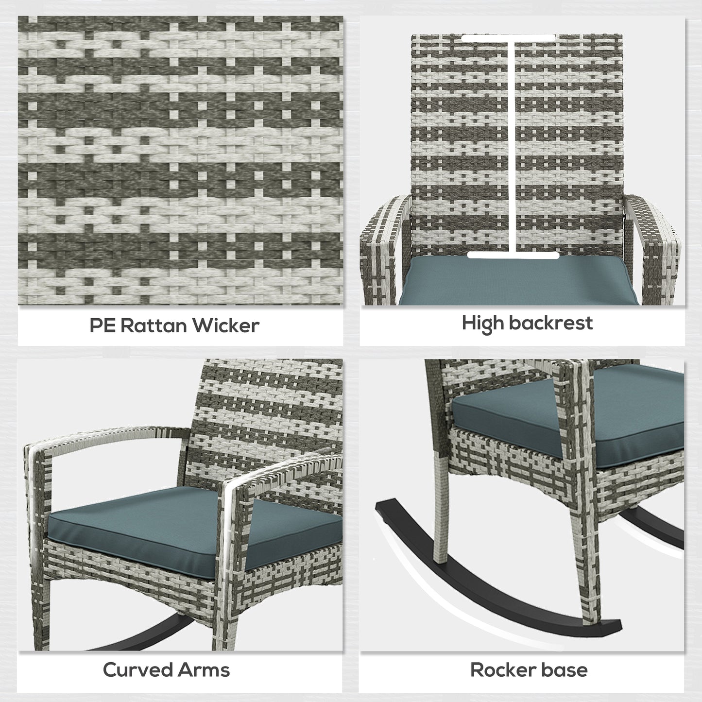 PE Rattan Garden Rocking Chair, Outdoor Rocking with Cushion, 160 KG Capacity Wicker Garden Armchair Rocker