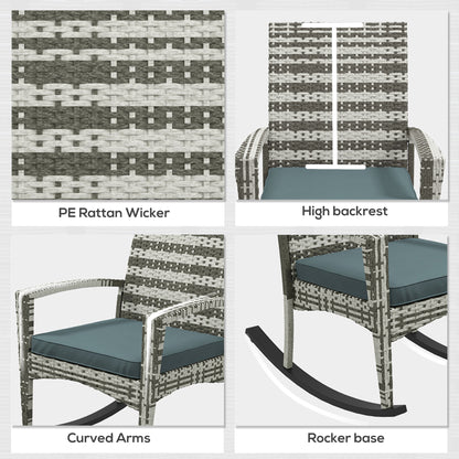 PE Rattan Garden Rocking Chair, Outdoor Rocking with Cushion, 160 KG Capacity Wicker Garden Armchair Rocker