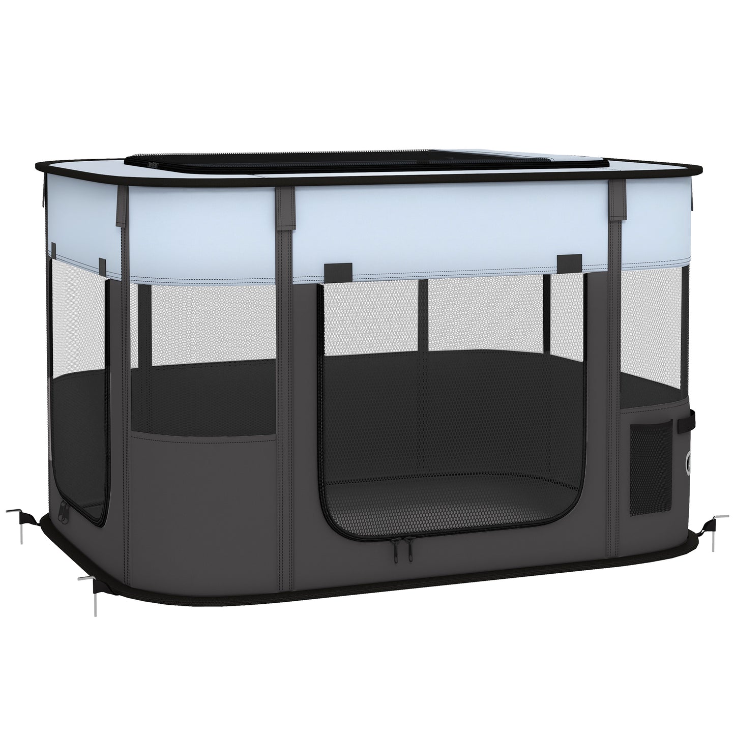Foldable Dog Pen with Storage Bag for Indoor/Outdoor Use, Portable Pet playpen, with Ground Stakes - Grey