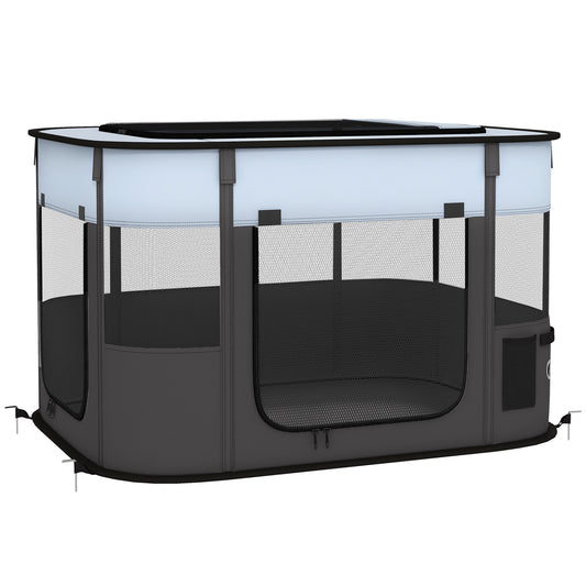 Foldable Dog Pen with Storage Bag for Indoor/Outdoor Use, Portable Pet playpen, with Ground Stakes - Grey