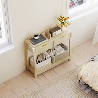 Modern Console Table with Fluted Panel Drawers, Narrow Hallway Table with Shelf for Entryway, Living Room, 90 x 30 x 76 cm