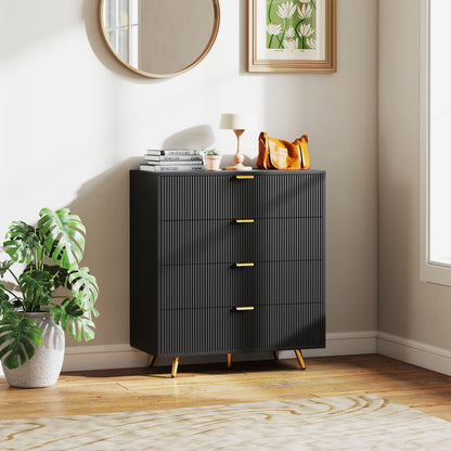 Elegant Four-Drawer Bedside Table - Black