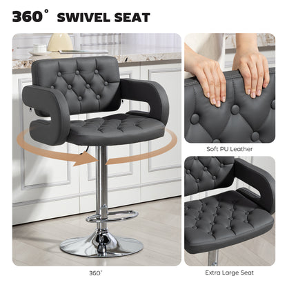 PU Leather Upholstered Swivel Bar Stool, Height Adjustable with Back, Armrest, Footrest, Grey