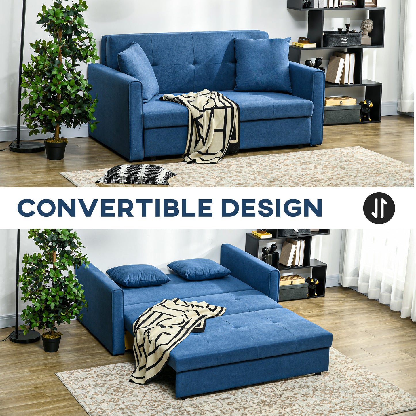 2 Seater Sofa Bed with Hidden Storage, Pull Out Convertible Bed Settee