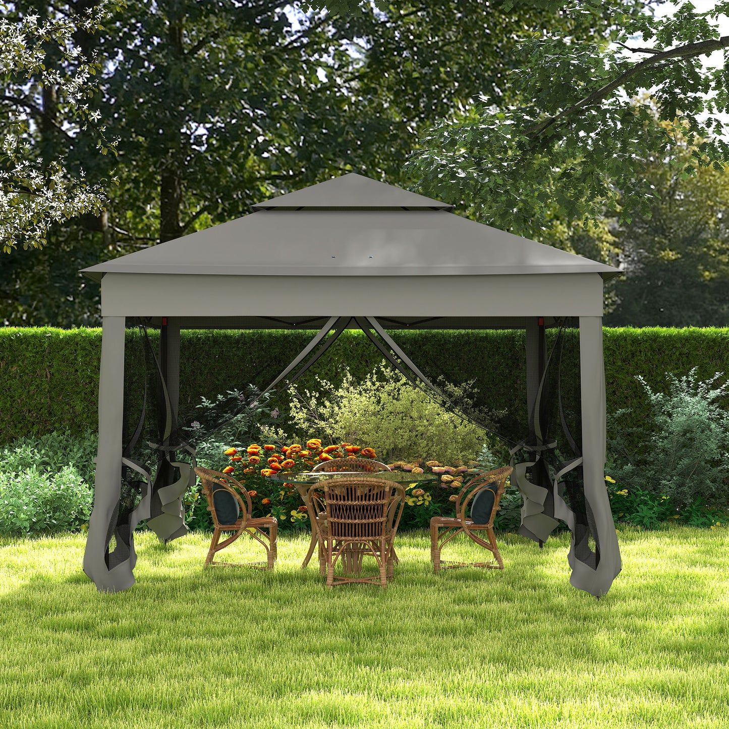 3 x 3(m) Pop Up Gazebo, Double-roof Garden Tent with Netting and Carry Bag, Party Event Shelter for Outdoor Patio, Dark Grey