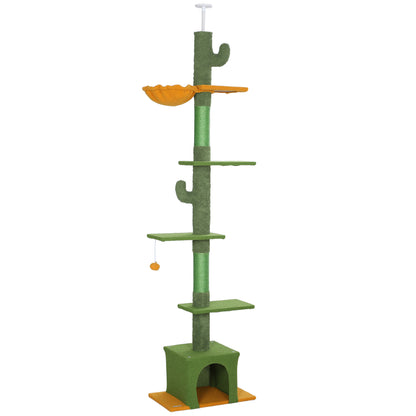 230-275cm Floor-to-Ceiling Adjustable Cat Tree with Scratching Posts, Hammock