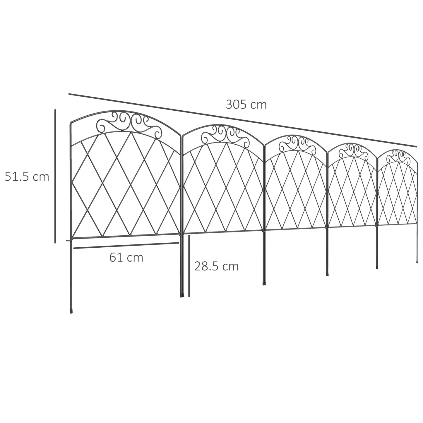 3m Decorative Metal Garden Fence - Diamond and Swirl Pattern