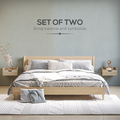 Floating Nightstands Set of 2, Wall Mounted Bedside Table with Drawer for Bedroom, Natural
