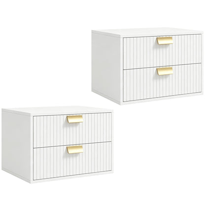 Modern Floating Nightstands Set of 2, Wall Mounted Bedside Tables with 2 Drawers, White