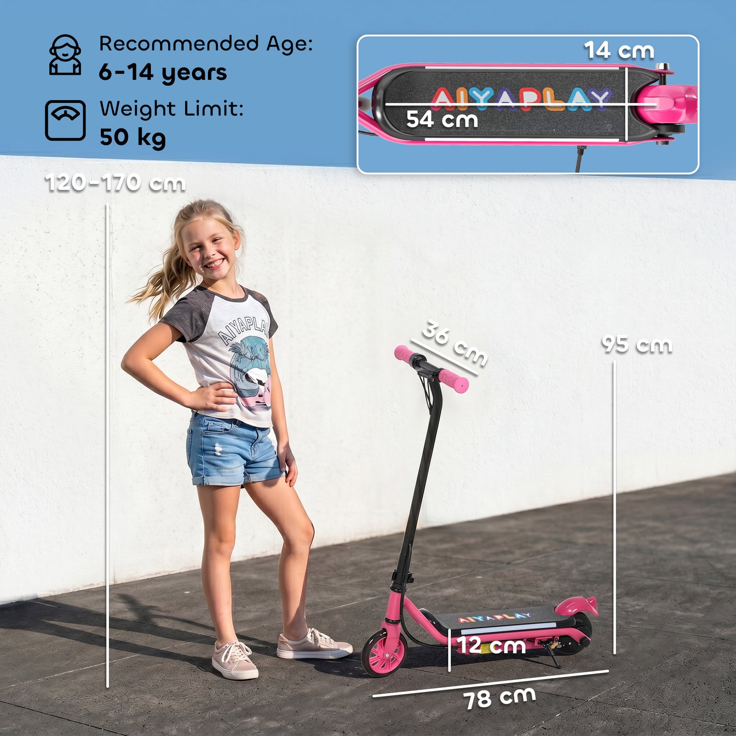 Electric Scooter for Kids Aged 6-14 Years, with Colourful Lights, Pink