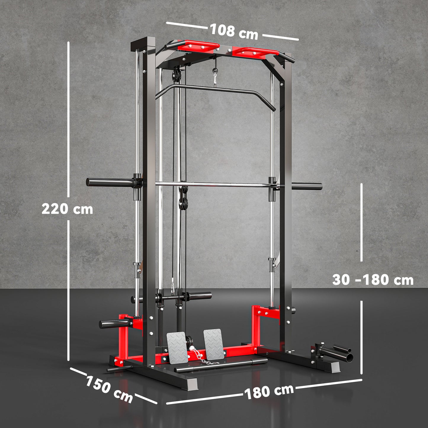 Cable Crossover Machine, Multi-Function Power Rack with Pull Up Bar, Lat Pull Down System, Squat Rack, Barbell Bar
