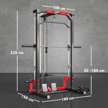 Cable Crossover Machine, Multi-Function Power Rack with Pull Up Bar, Lat Pull Down System, Squat Rack, Barbell Bar