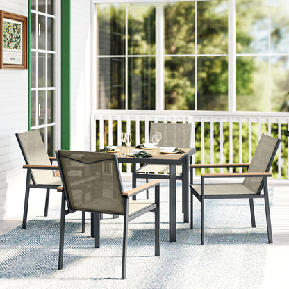 Five-Piece Metal Dining Set, with Glass-Top Table - Khaki