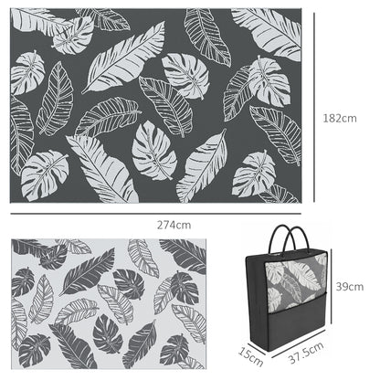 Plastic Straw Reversible RV Outdoor Rug with Carry Bag, 182 x 274cm, Grey and White