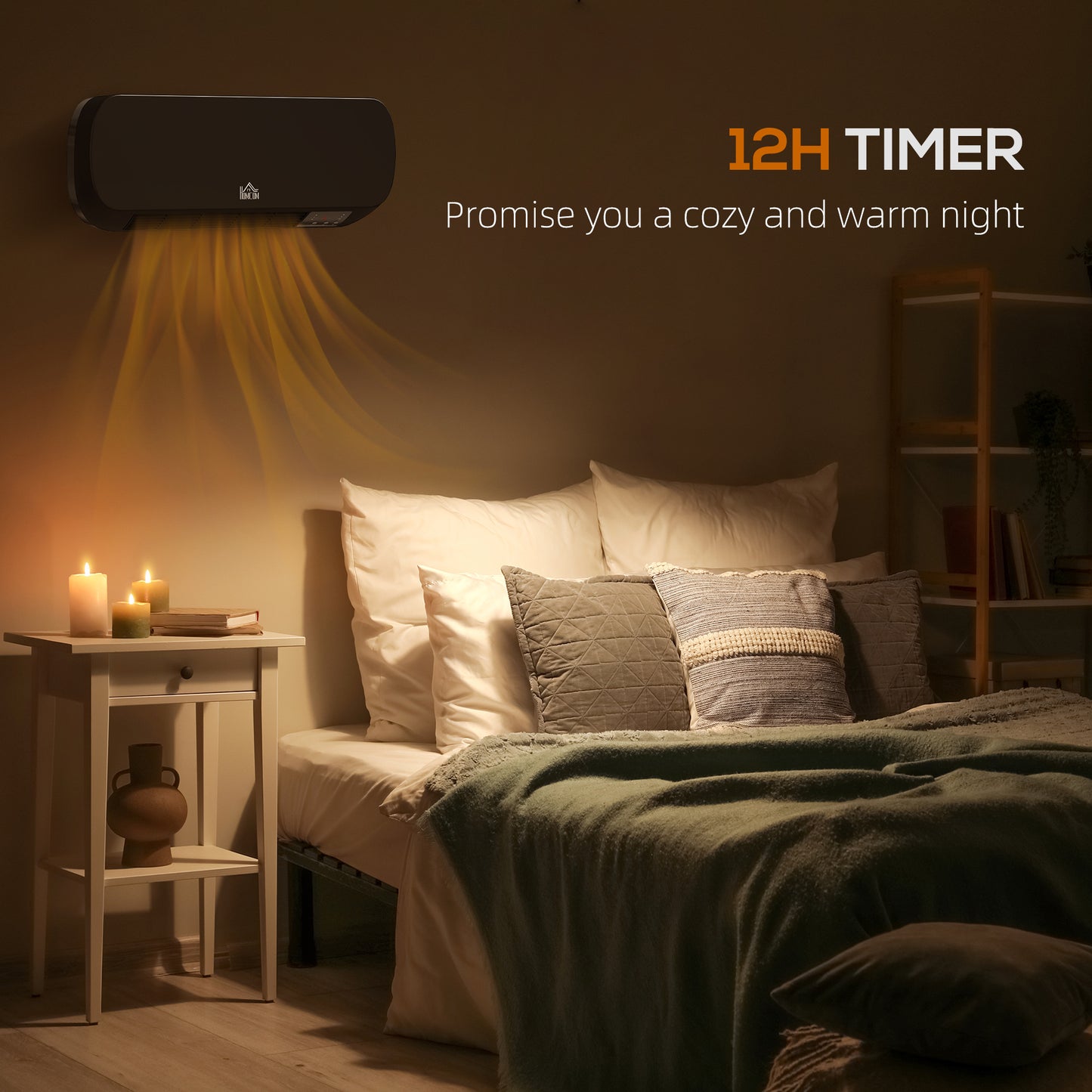 2000W Wall Mounted Ceramic Space Heater, 10-49°C Temperature, Black