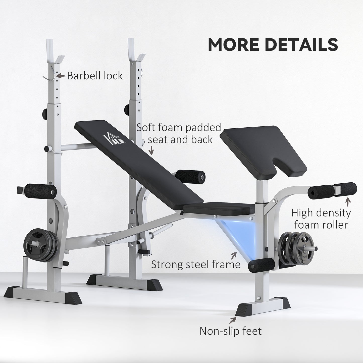 Adjustable Weight Bench with Squat Rack, Heavy Duty Bench Press Rack with Preacher Curl Pad, Leg Developer, Barbell Rack