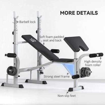 Adjustable Weight Bench with Squat Rack, Heavy Duty Bench Press Rack with Preacher Curl Pad, Leg Developer, Barbell Rack