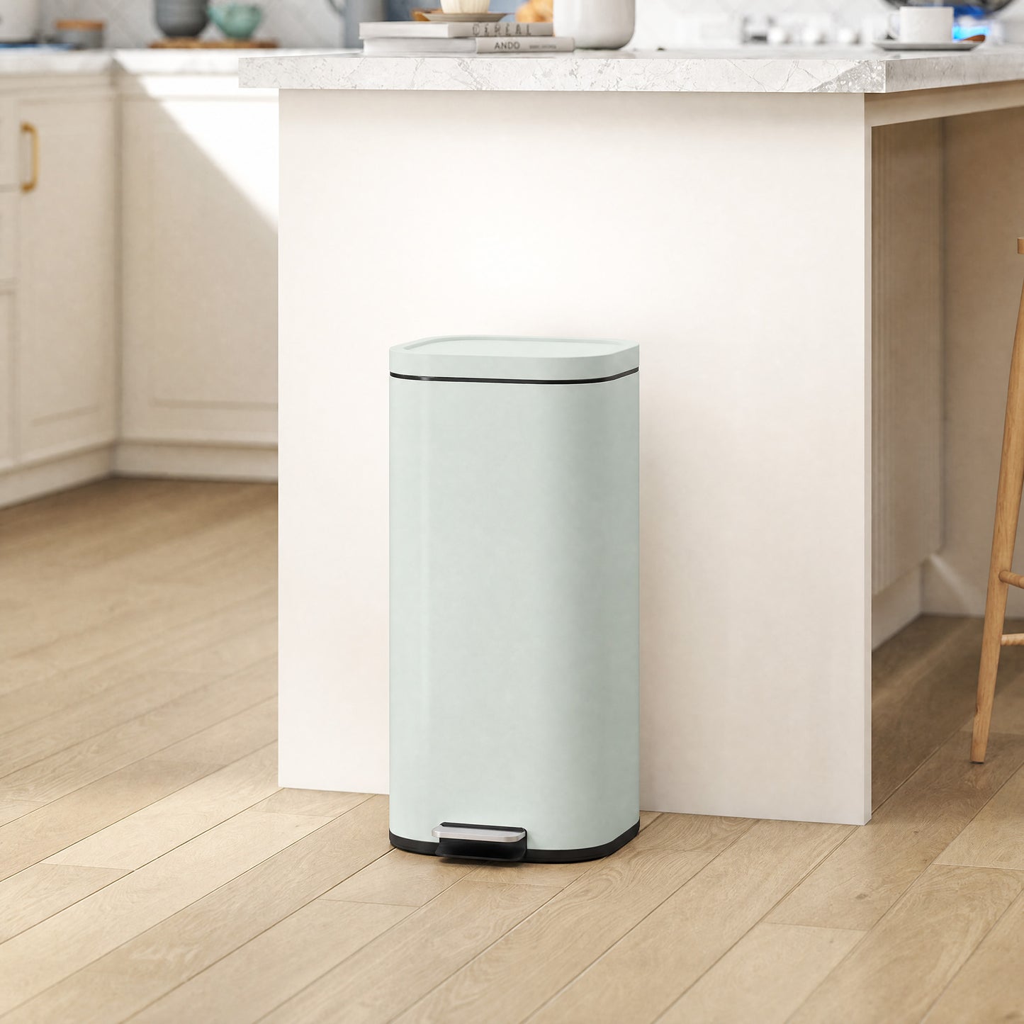 30L Kitchen Bin, Compact Pedal Bin with Soft-Close and Stay-Open Lid, Removable Bucket for Kitchen, Home, Office, Green