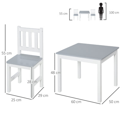 Kids Table and Chair Set 3 Pieces Toddler Preschoolers Desk with 2 Chairs for Indoor Study Rest Snack Time Grey