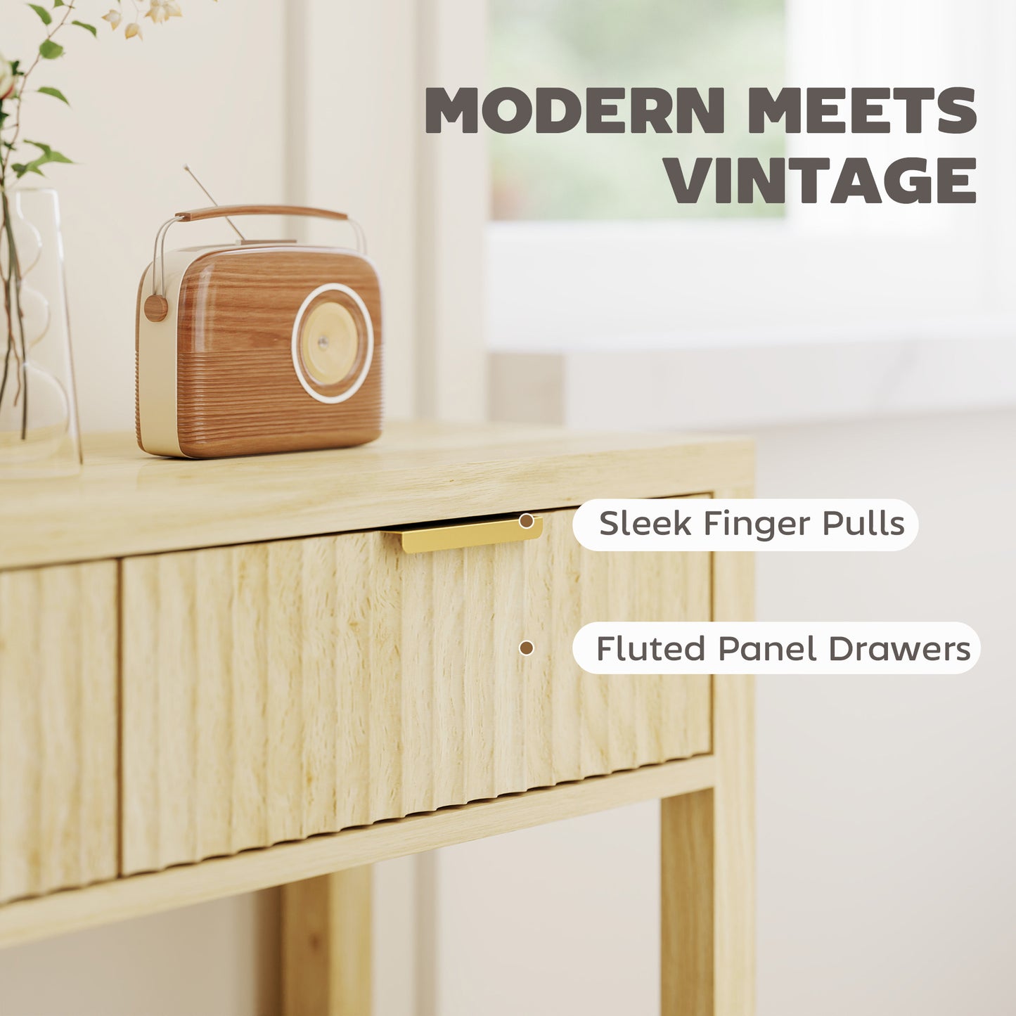 Modern Console Table with Fluted Panel Drawers, Narrow Hallway Table with Shelf for Entryway, Living Room, 90 x 30 x 76 cm