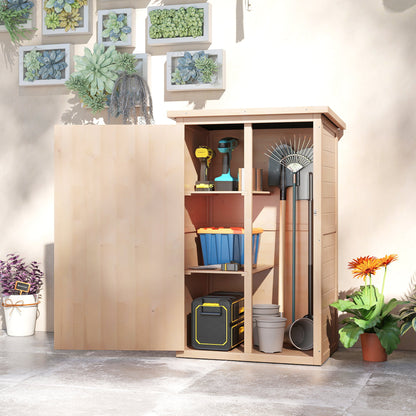 Wooden Small Shed, Garden Storage Shed with Shelves and Bolt Latch, 75L x 56W x115H cm, Natural