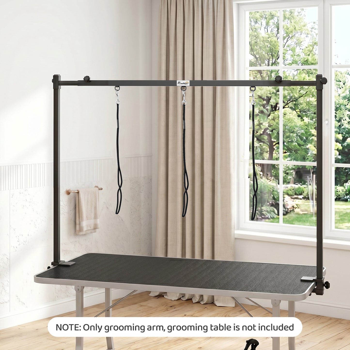 Dog Grooming Arm Adjustable H-Shape Dog Grooming Table Arm with Clamp and 3 Nooses Black