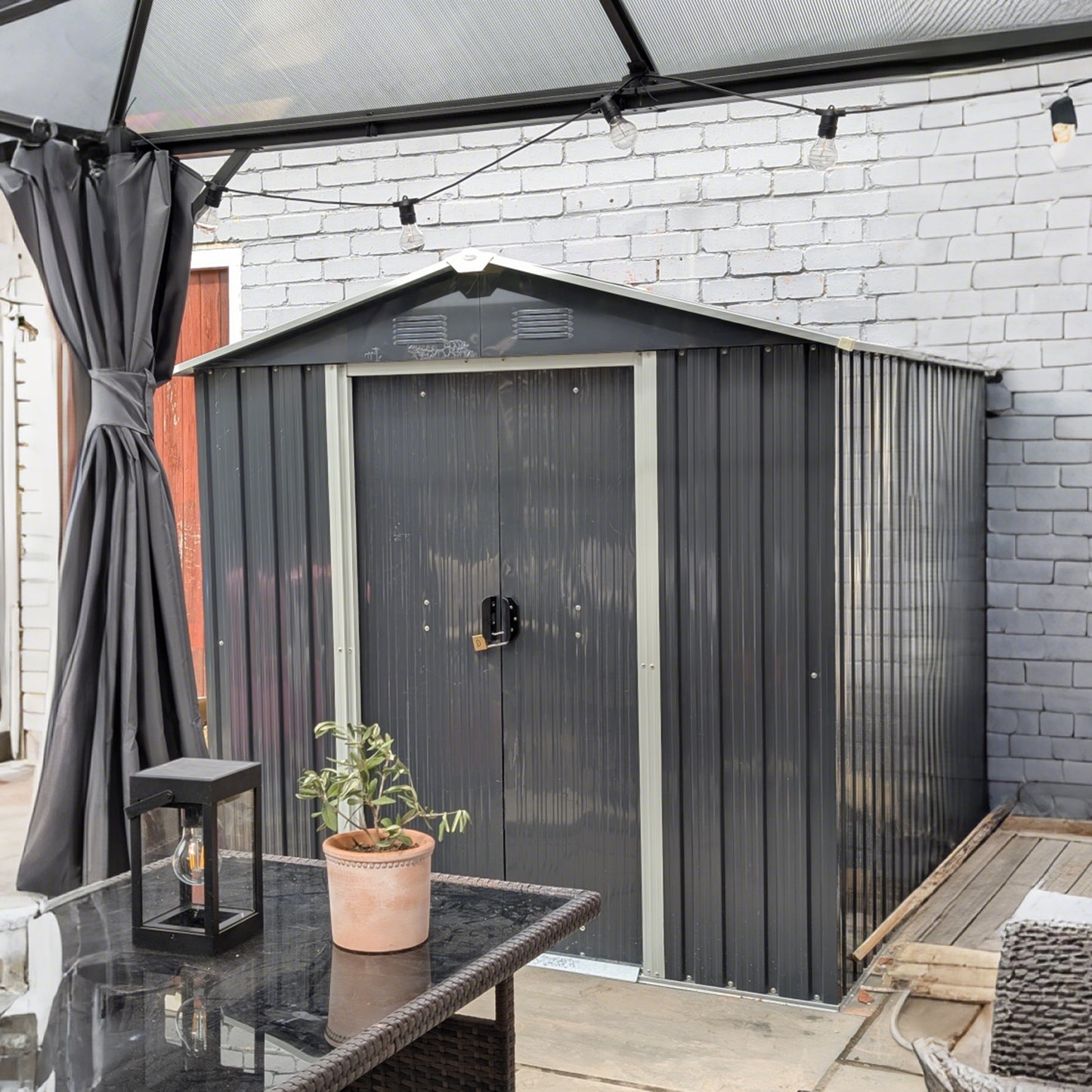 6.5x3.5ft Metal Garden Storage Shed for Outdoor Tool Storage with Double Sliding Doors and 4 Vents, Dark Grey