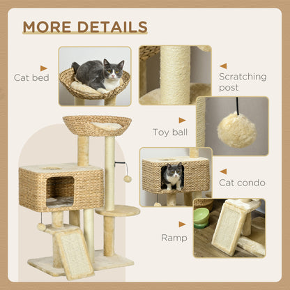 95cm Cat Tree Tower for Indoor Cats, with Scratching Post, Cat House, Toy Ball, Platform - Beige