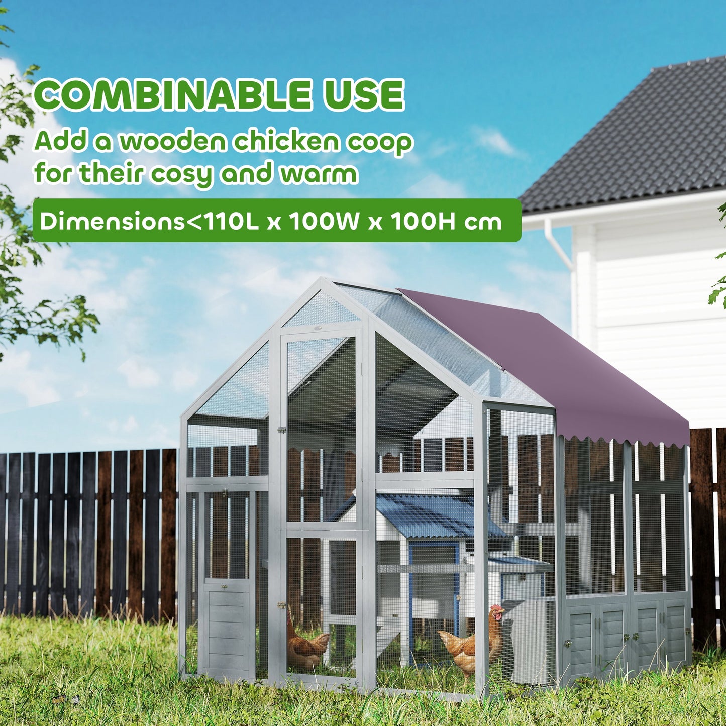 Large Walk In Chicken Run with Waterproof & Anti-UV Cover, for 6-8 Chickens, for Garden, Farm, 5.5' x 6' x 6'