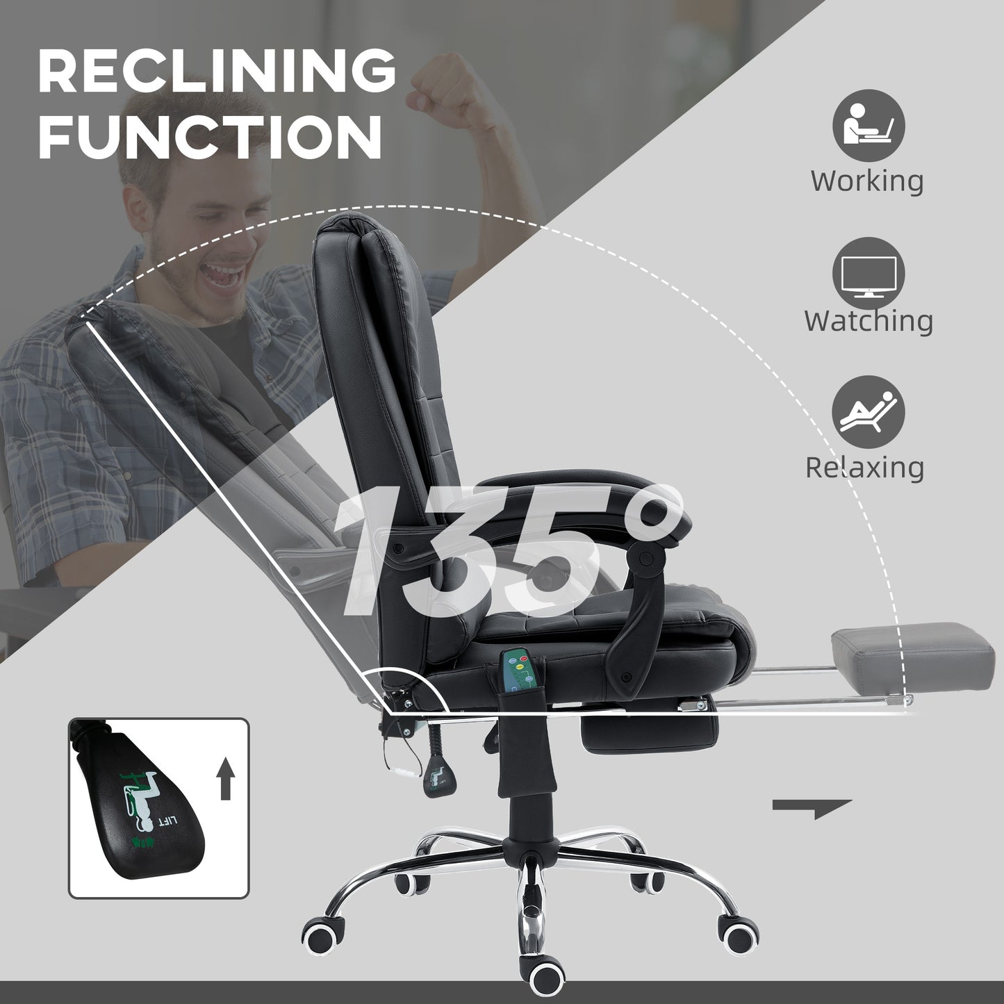 Office Chair with 6 Point Massage and Back Heat, PU Desk Chair with Footrest Adjustable Height and Swivel Wheels