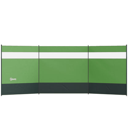 Camping Windbreaker with Clear Windows, Carry Bag and Steel Poles, for Beach Caravan Campervan, 440 x 140cm, Army Green