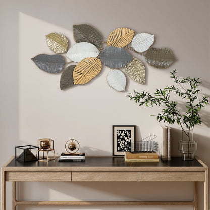 Metal Wall Art, Modern Hanging Wall Decor with Unique Leaf Design for Living Room Bedroom Entryway