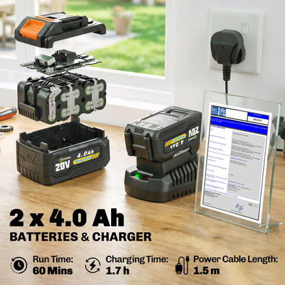 Cordless Strimmer with 2 x 4.0Ah Lithium Batteries & Charger, 2-in-1 Lightweight Cordless Grass Trimmer and Lawn Edger