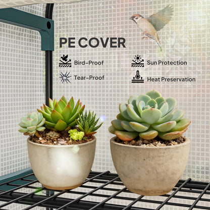 4 Tiers Mini Portable Greenhouse Compact Plant Grow Shed Metal Frame PE Cover 160H x 70L x 50Wcm