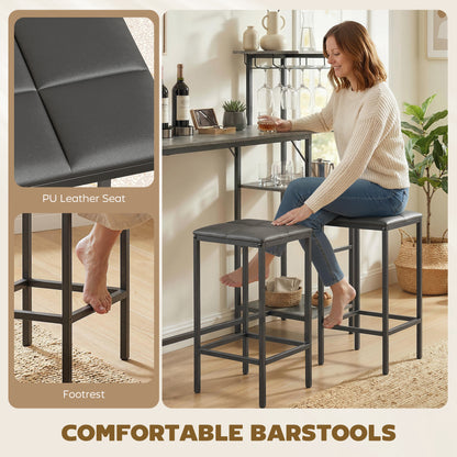 3 Piece Breakfast Bar Table and Stools Set, Washed Grey