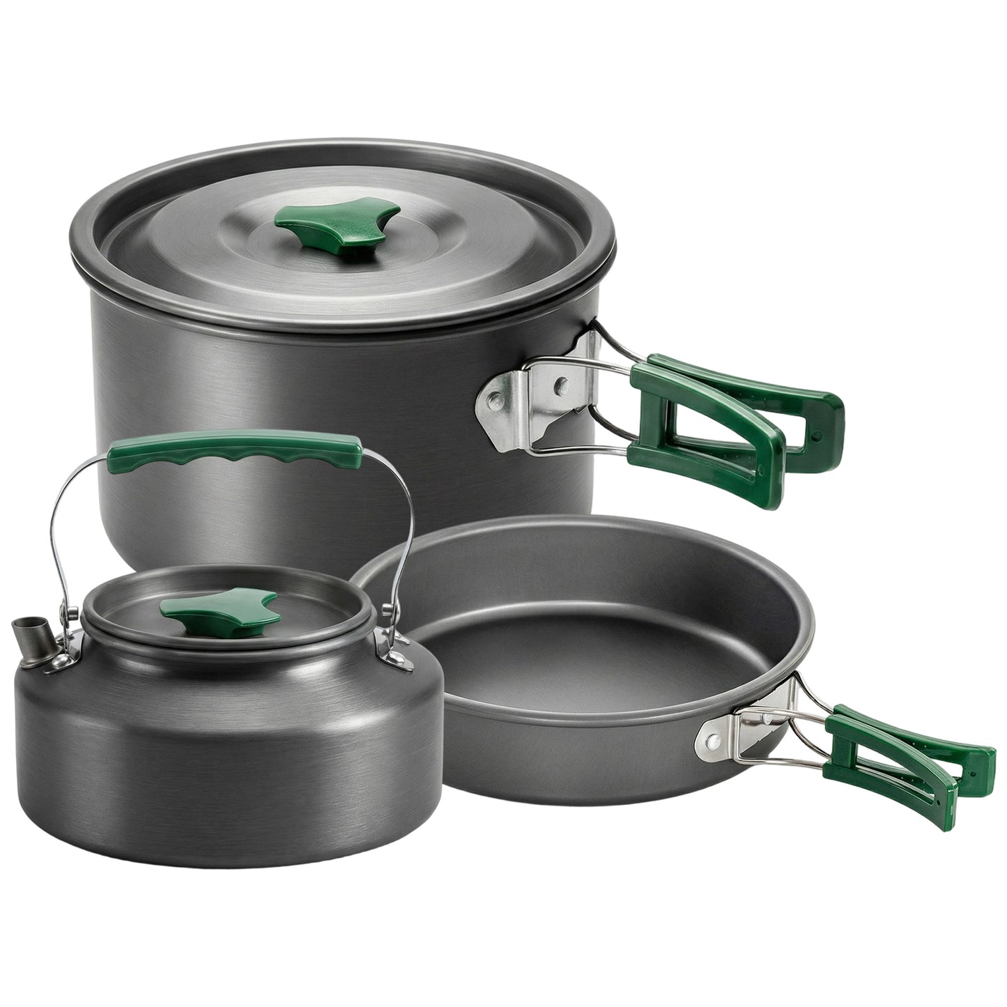 Camping Cookware Set for 2-3 People, Ultralight Aluminium Camping Cooking Kit with Anti-Scald Handles, Grey