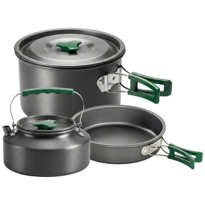 Camping Cookware Set for 2-3 People, Ultralight Aluminium Camping Cooking Kit with Anti-Scald Handles, Grey