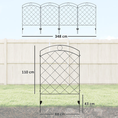 Steel Decorative Outdoor Picket Fence Panels Set of 4, Black